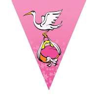 Geboorte thema vlaggenlijn / slinger   roze   met ooievaar   Meisje geboren   500 cm
