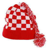 Gebreide muts Noord Brabant kleuren   rood/wit geblokt   volwassenen   Carnaval feestartikelen