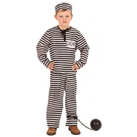 Gestreept gevangene/boef kostuum   voor kinderen   zwart/wit   3 delig   boeven verkleedkleding