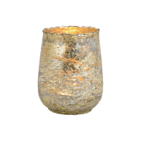 Glazen design windlicht/kaarsenhouder champagne goud 10 x 12 x 10 cm