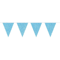 Glitter vlaggenlijn slinger   lichtblauw   vlaggetjes   10 meter   babyshower/geboorte jongen