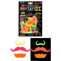 Glow in de dark verkleed snorren   6x stuks   plastic   gekleurde feest snorren
