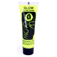 Glow in the dark schmink   geel   neon   tube   10 ml   licht op bij uv licht   lichaam en gezicht