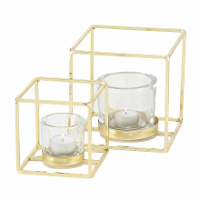 Merkloos Goud ijzeren theelicht/waxinelicht houders set van 2x stuks 11 15 cm