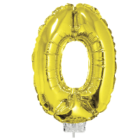 Gouden opblaas cijfer ballon 0 op stokje   41 cm   leeftijd feestartikelen