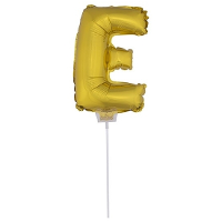 Gouden opblaas letter ballon E op stokje 41 cm
