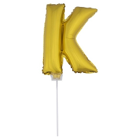 Gouden opblaas letter ballon K op stokje 41 cm