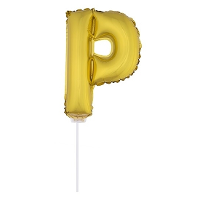 Gouden opblaas letter ballon P op stokje 41 cm
