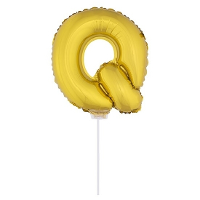 Gouden opblaas letter ballon Q op stokje 41 cm