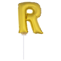 Gouden opblaas letter ballon R op stokje 41 cm