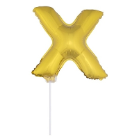 Gouden opblaas letter ballon X op stokje 41 cm