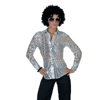 Grote maat zilveren disco verkleed blouse voor dames   shirt   verkleedkleding   carnaval