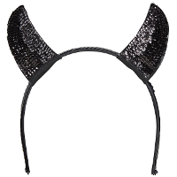 Halloween diadeem   duivel hoorntjes met pailletten   zwart   kunststof