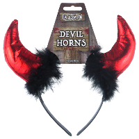 Halloween duivel hoorntjes met kunstbont   diadeem   rood/zwart   kunststof
