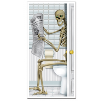 Halloween   Halloween deurposter skelet op toilet