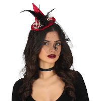 Halloween heksenhoed   mini hoedje op diadeem   one size   rood   meisjes/dames