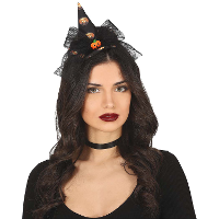 Halloween heksenhoed   mini hoedje op diadeem   one size   zwart/oranje   meisjes/dames