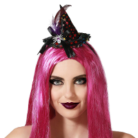 Halloween heksenhoed   mini hoedje op diadeem   one size   zwarte sterren   meisjes/dames