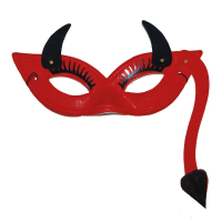 Halloween Oogmasker duivelin met staart   rood   volwassenen/kinderen   met elastiekje