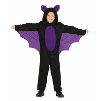 Halloween verkleed dierenpak vleermuis   kinderen   jumpsuit   zwart/paars   met vleugels