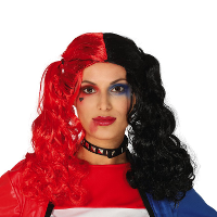Halloween verkleedpruik lang haar met staartjes   zwart/rood   dames