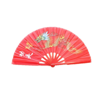 Handwaaier   rood   Tai Chi waaier draak   polyester