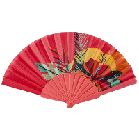 Handwaaier/spaanse waaier Flowers   rood   polyester   40 x 23 cm   verkoeling/zomer