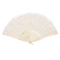 Handwaaier/Spaanse waaier van kant   wit creme   polyester   40 cm   decoratief