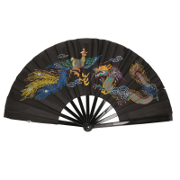 Handwaaier/Tai Chi waaier Kung Fu zwart   polyester   Verkoeling in de zomer   65 x 35 cm