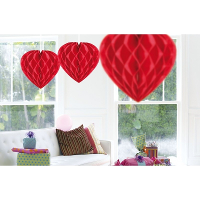 Hangdecoratie hartje rood   3x   papier   D30 cm   versiering   Valentijnsdag/bruiloft