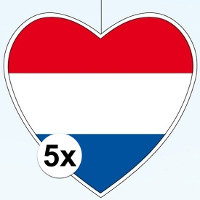 Hangdecoratie hartje van landen vlag Nederland   5x   H28 cm   EK/WK   versiering   papier
