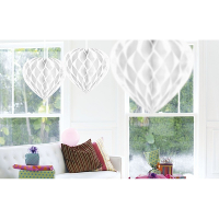 Hangdecoratie hartje wit   3x   papier   D30 cm   versiering   Valentijnsdag/bruiloft