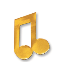 Hangdecoratie muzieknoot   goud   29 x 18 cm   van karton   Muziek thema versiering