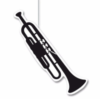 Hangdecoratie trompet   42 cm   papier/karton   brandvertragend   muziek thema versiering