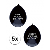 Happy Fucking Birthday ballonnen   5x stuks   zwart   verjaardag feest   30 cm