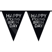 Happy Fucking Birthday vlaggenlijn   Verjaardag wens slinger   kunststof   600 cm   zwart