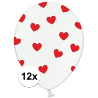 Hartjes ballonnen   12x st   rood/wit   30 cm   Valentijn versiering