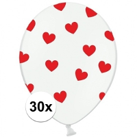 Hartjes ballonnen   30x st   rood/wit   30 cm   Valentijn versiering