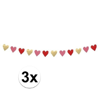 Hartjes slinger   3x   rood, roze en goud   2 meter   karton   Valentijn/bruiloft versiering   decor