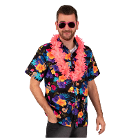 Hawaii shirt/blouse   Verkleedkleding   Heren   Tropische bloemen   zwart