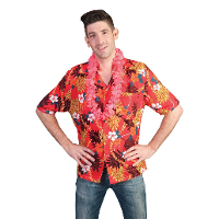 Hawaii verkleed blouse   rood   tropische print   Hawaii verkleedkleding shirts
