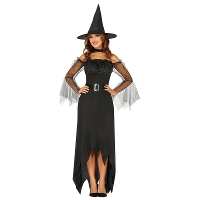 Heksen verkleed kostuum   zwart   jurk voor dames   Halloween/Carnaval