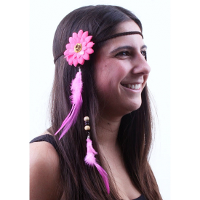 Hippie Flower Power verkleed accessoire hoofdbandje   roze   dames   Ibiza stijl