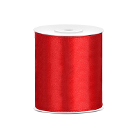 Hobby/knutsel satijnen sierlint   rood   10 cm x 25 mtr   cadeau lint