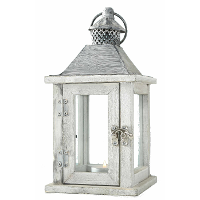 Houten Lantaarn   windlicht kaarsenhouders   wit   13 x 25 cm