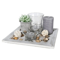 Kaarsenplateau   houten schaal   met kaarsen en decoraties   20 cm