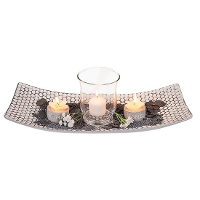 Kaarsenplateau met windlicht en theelichtjes   wit/grijs   hout   38 x 16 cm