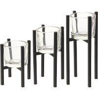 Merkloos Kaarshouders   3x stuks   glas   met zwart metalen standaard   waxinelichtjeshouders