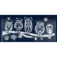 Kerst raamversiering   witte uilen   glitter   23 x 49 cm