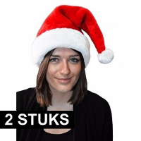 Kerstmuts   2x   rood   pluche   voor volwassenen   45 x 30 cm   polyester   one size